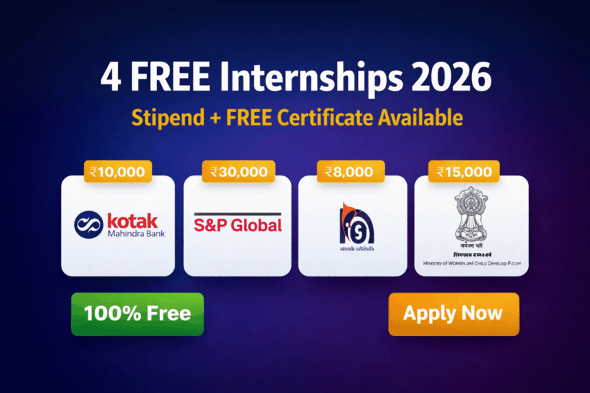 4 Free Internships 2026 Stipend Certificate Apply