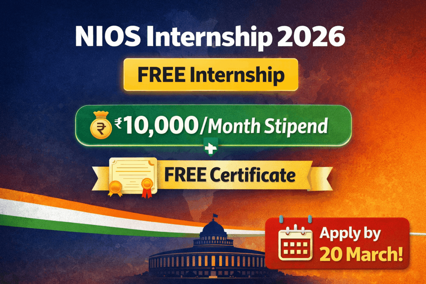 Govt NIOS Internship 2026 Stipend Apply Guide